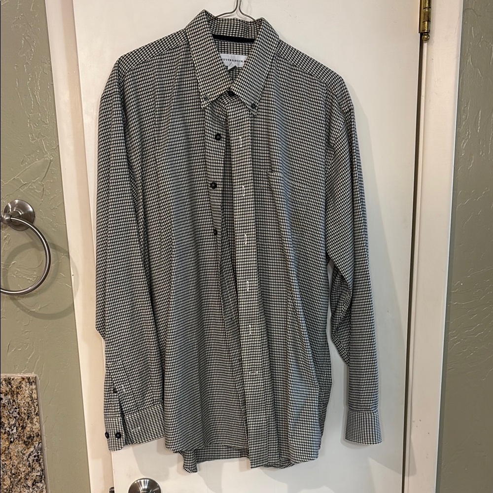 Cutter & Buck Men's Black and White Checkered Shirt